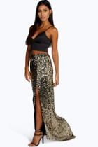 Boohoo Boutique Naomi Split Sequin Maxi Skirt Gold