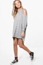 Boohoo Tiffany Cold Shoulder Knitted Dress Grey