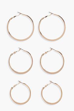 Boohoo Liv Mixed Size Flat Hoops 3 Pack