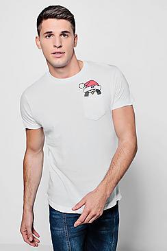 Boohoo Christmas Pengin Pocket T-shirt