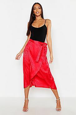 Boohoo Leopard Satin Jacquard Wrap Midaxi Skirt