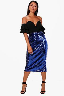 Boohoo All Over Sequin Long Line Midi Skirt