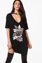 Boohoo Millie O-ring V Neck Choker T-shirt Dress