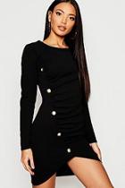 Boohoo Rouched Gold Button Bodycon Dress