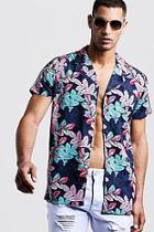 Boohoo Floral Print Short Sleeve Revere Shirt With Tape