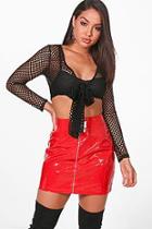 Boohoo Mia Fishnet Tie Front Long Sleeve Crop