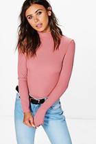 Boohoo Petite Long Sleeve Rib Turtle Neck Top