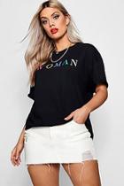 Boohoo Plus Jade Woman Rainbow Slogan T-shirt