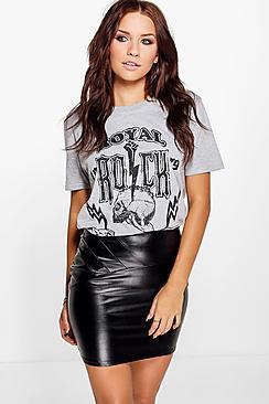 Boohoo Cate Panel Detail Leather Look Mini Skirt
