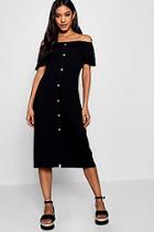 Boohoo Emily Off The Shoulder Button Midi Dress