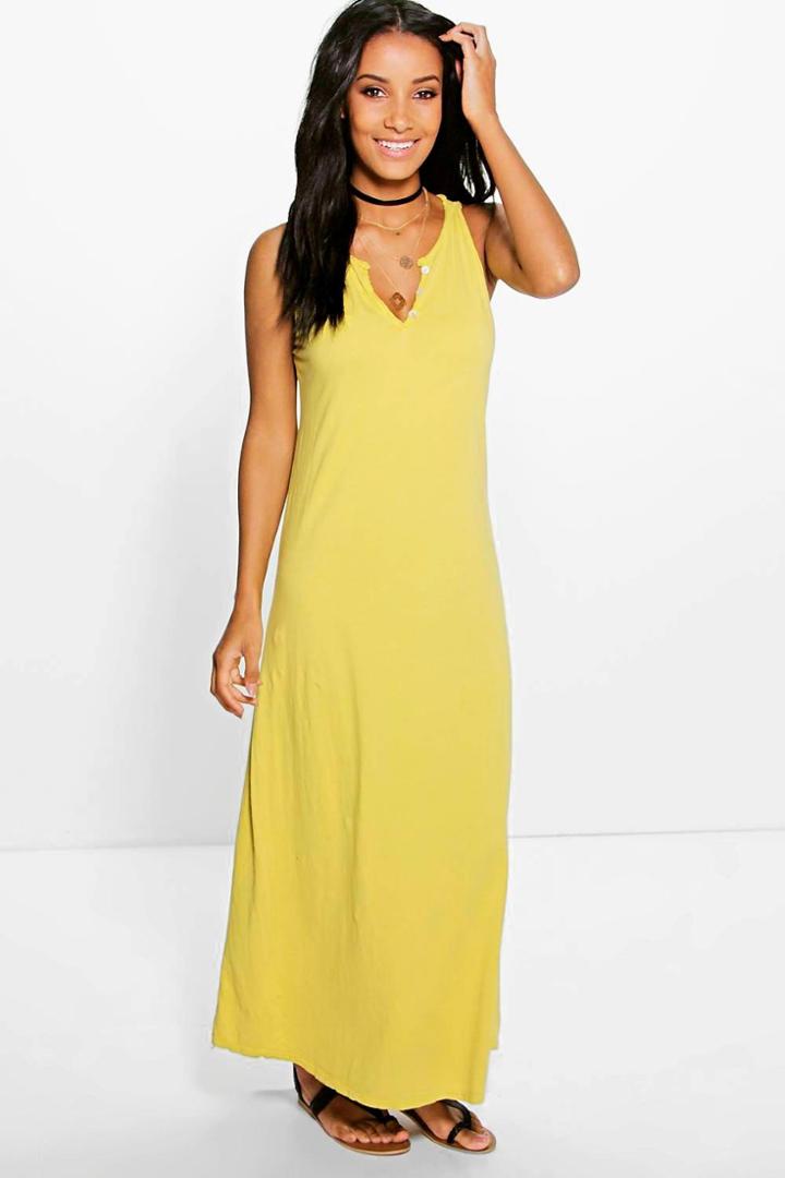 Boohoo Melinda Button Front Maxi Dress Yellow