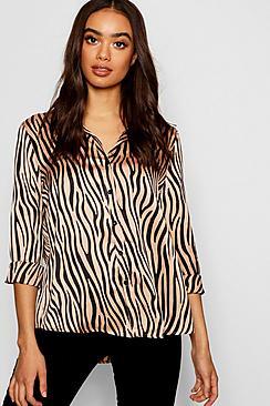 Boohoo Satin Zebra Print Shirt