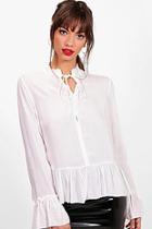 Boohoo Ruffle High Neck Tie Front Blouse