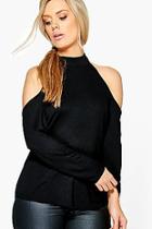 Boohoo Plus Annie High Neck Cold Shoulder Top