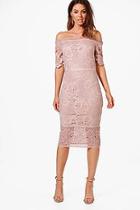 Boohoo Boutique Nikka Off Shoulder Lace Midi Dress
