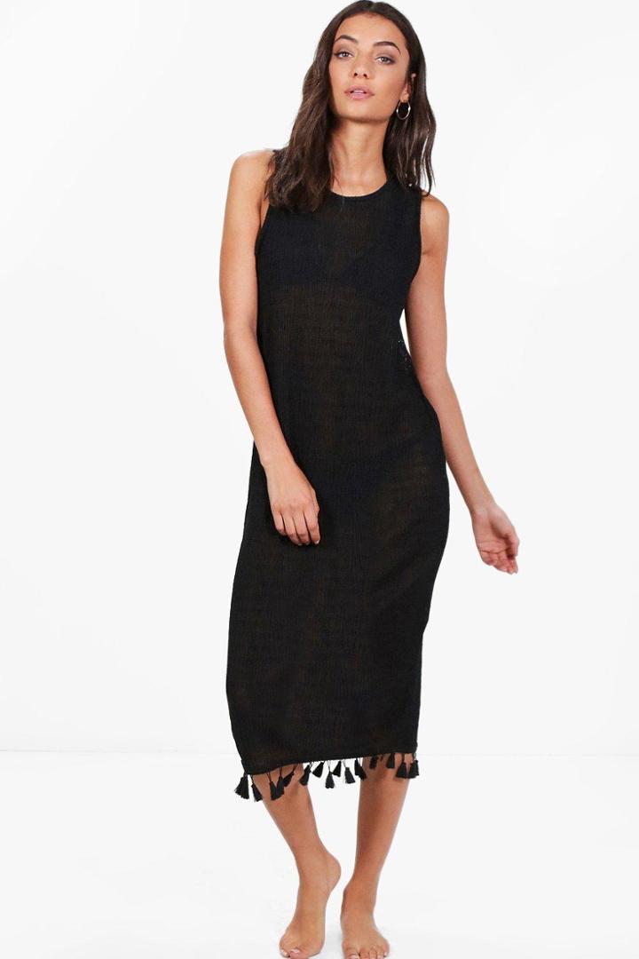 Boohoo Tall Sophie Tassle Beach Dress Black