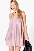 Boohoo Lucy Strappy Pleated Swing Dress Mauve
