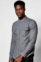 Boohoo Grey Long Sleeve Denim Shirt