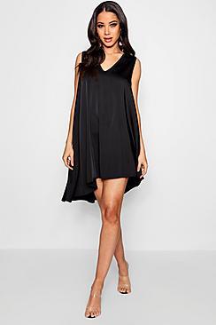 Boohoo Daphne Plunge Asymmetric Swing Dress