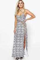 Boohoo Leanne Snake Print Viscose Strappy Maxi Dress