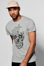 Boohoo Butterfly Skull Print T Shirt Grey