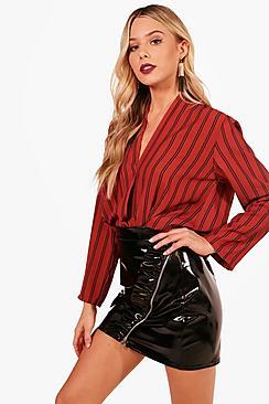 Boohoo Stripe Wrap Over Shirt