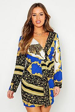 Boohoo Petite Chain Print Twist Woven Dress