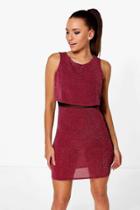 Boohoo Saffy Metallic Double Layer Bodycon Dress Berry