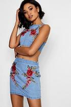 Boohoo Ruby Rose Applique Denim Crop And Skirt Co-ord