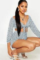 Boohoo Leopard Print Tie Front Top & Short Co-ord