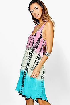 Boohoo Megan Tie Dye Twist Back Beach Dress