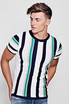 Boohoo Vertical Stripe Colour Block Knitted Muscle Fit T-shirt