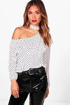 Boohoo Grace Spot Print One Shoulder Top