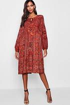 Boohoo Charlotte Tie Front Long Sleeve Smock Dress