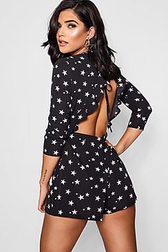 Boohoo Morgan Open Back Star Print Playsuit