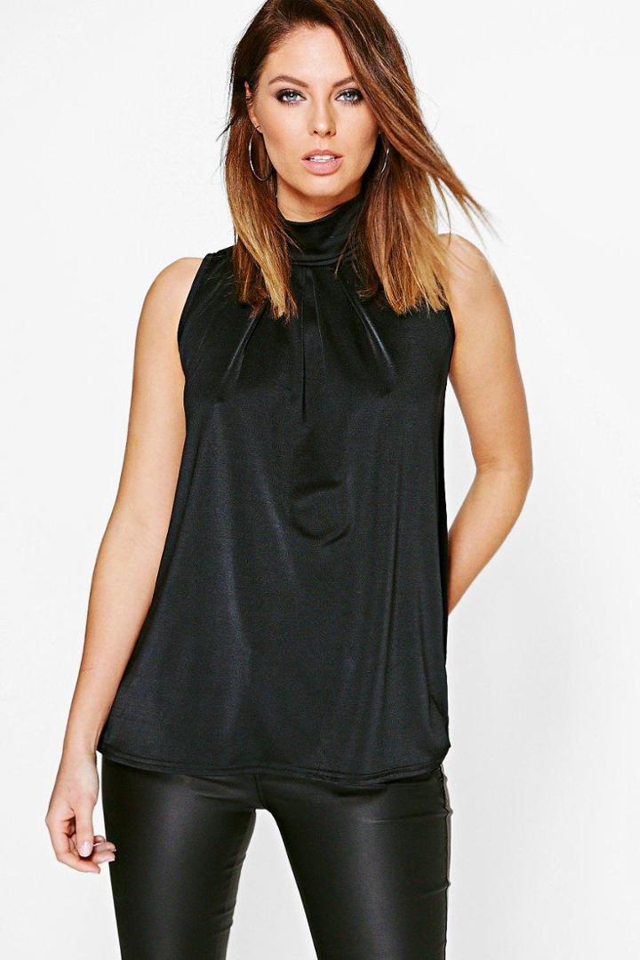 Boohoo Brooke Slinky High Neck Top Black