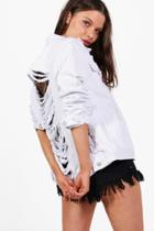 Boohoo Sully Multi Ripped Distressed Jean Jacket White