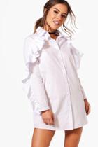 Boohoo Petite Lana Ruffle Detail Shirt Dress White