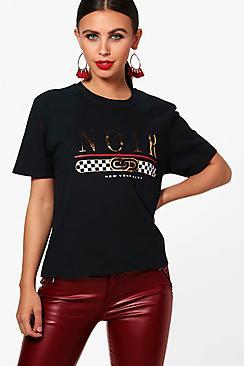 Boohoo Petite Tilly Racer Print Slogan Tee