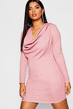 Boohoo Plus Glitter Lurex Cowl Neck Bodycon Dress