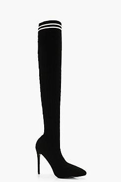 Boohoo Lucy Knitted Sports Rib Over The Knee Boot