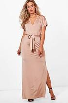 Boohoo Plus Tora Slinky Kimono Sleeve Tie Maxi Dress