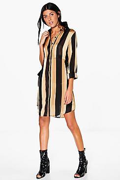 Boohoo Lola Sheer Stripe Shirt Dress