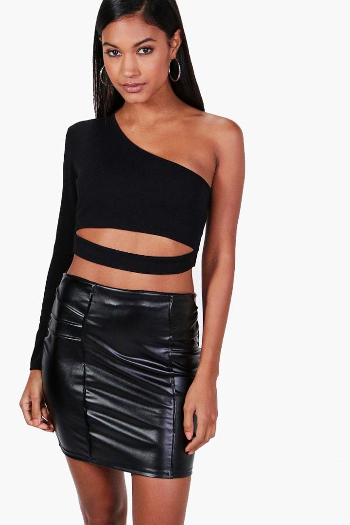Boohoo Stella Crepe Ruffle Tie Front Crop Top Black