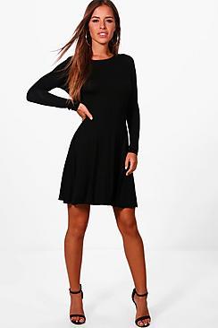 Boohoo Petite Harriet Basic Long Sleeve Dress