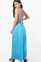 Boohoo Georgia Cross Back Strappy Maxi Dress Turquoise