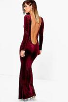 Boohoo Aleesha Velvet Low Back Fish Tail Maxi Dress