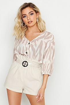 Boohoo Zebra Horn Button Through Blouse