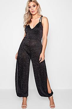 Boohoo Plus India Metallic Wide Leg Jumpsuit