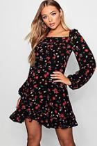 Boohoo Sweetheart Button Floral Skater Dress